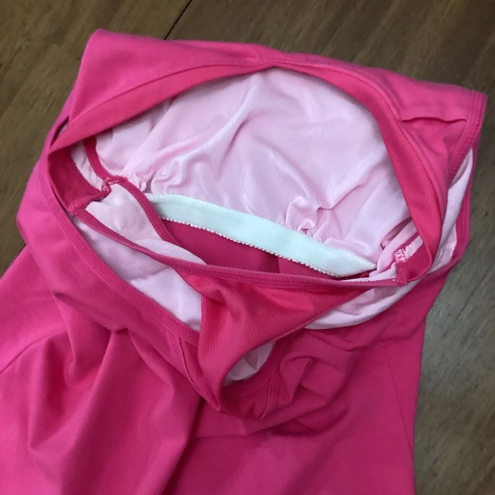 Danskin Now Womens Pink Racerback Tank Top Built-In Shelf Bra Large 12-14 Active